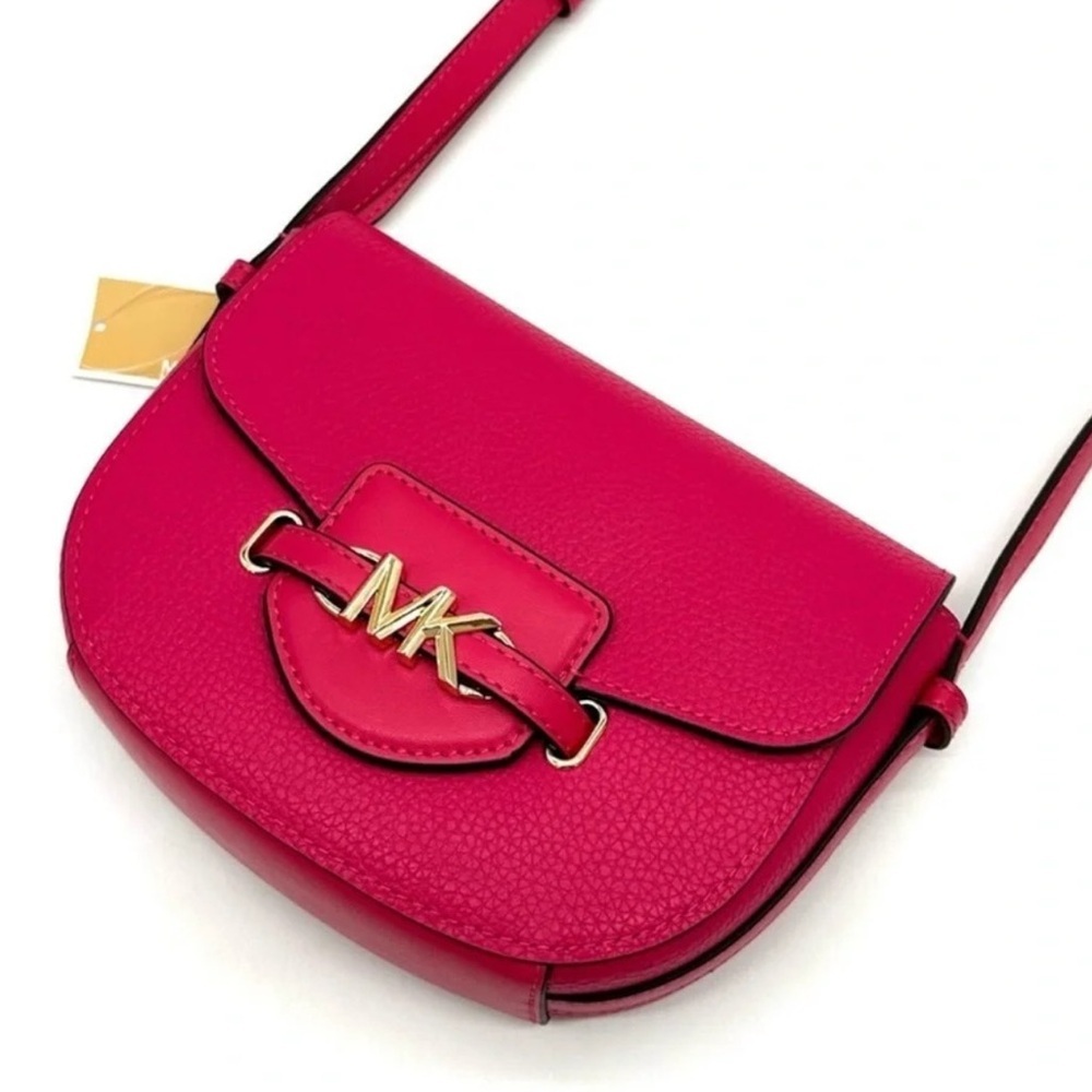 Michael Kors Small Reed Leather Saddle Crossbody Bag Electric Pink